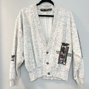 VINTAGE Secret Scenes 60s Mens Vneck Button Up Sweater Grey Cardigan MD Graphic